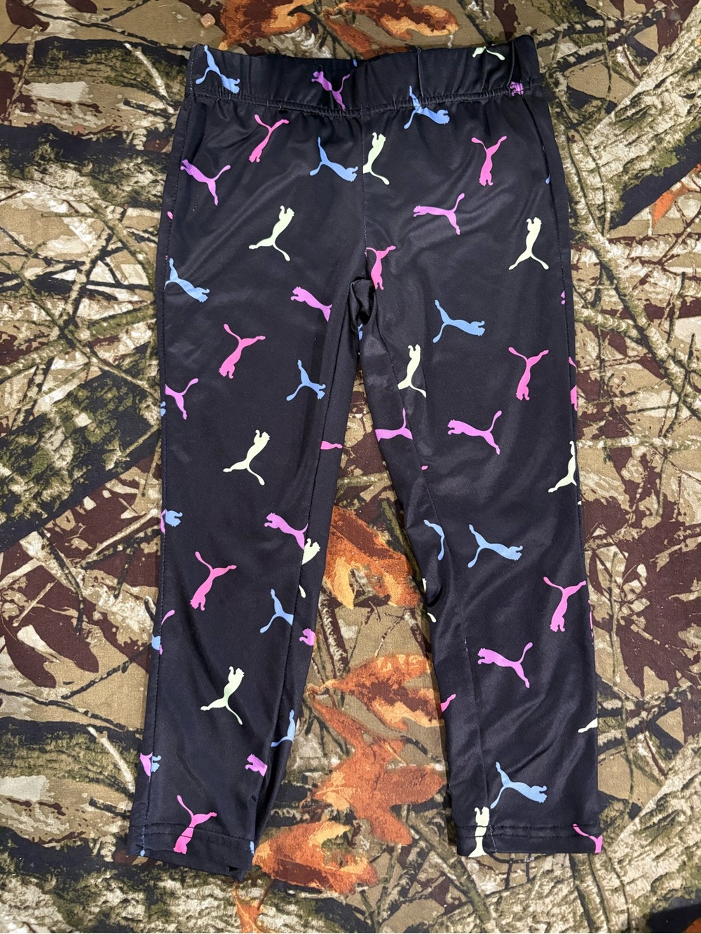 Puma Black Leggings with Pink, Blue & Cream Puma Logos - Kids
